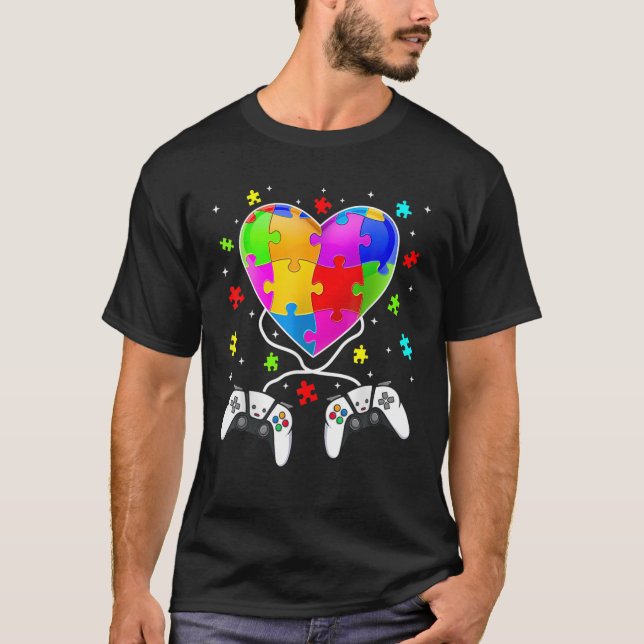 Fantastisk Video Game Heart Autism Awareness Game  T Shirt (Framsida)