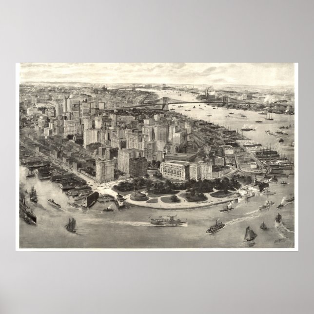 Fantastisk View of New York City 1905 Poster (Framsidan)