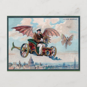 Fantastisk viktoriansk Steampunk flygande bil Vykort