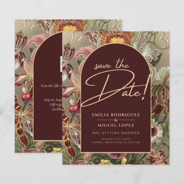 Fantastisk vintage botanisk burgunderfärg blomster (Fram/baksida)