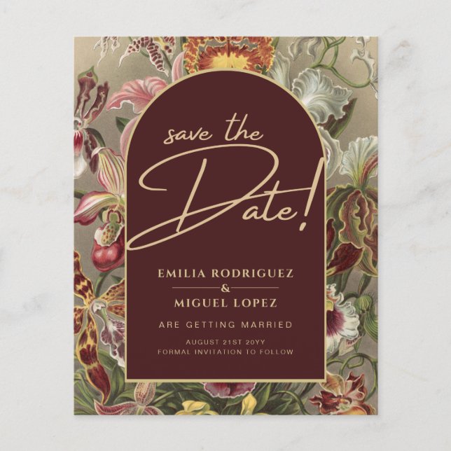 Fantastisk vintage botanisk burgunderfärg blomster flygblad (Framsidan)