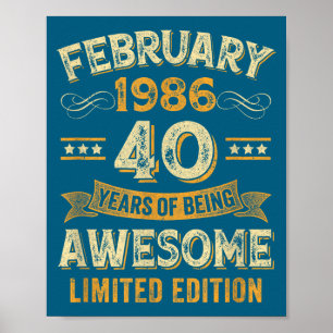 Fantastisk Vintage Februari 1986 40-årsdag Poster