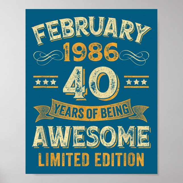 Fantastisk Vintage Februari 1986 40-årsdag  Poster (Framsidan)