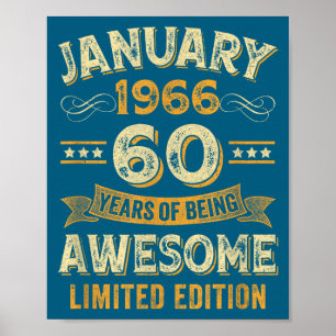 Fantastisk Vintage Januari 1966 60-årsdag  Poster