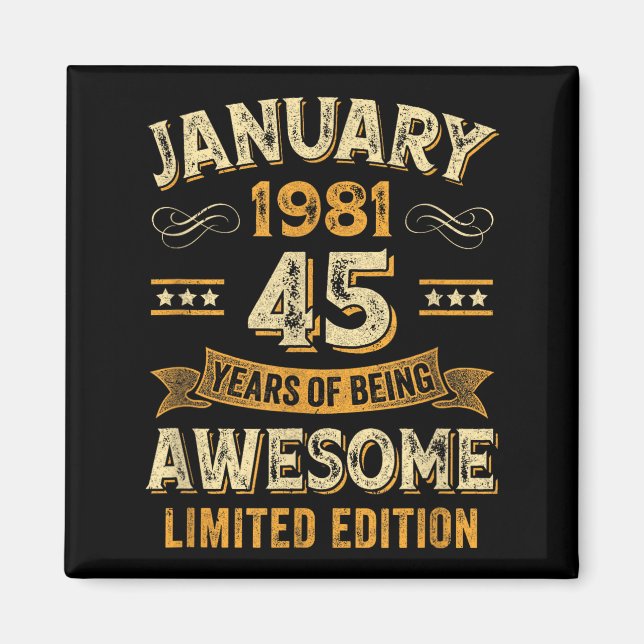 Fantastisk Vintage Januari 1981 45-årsdag  Magnet (Framsidan)