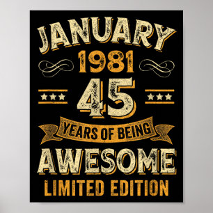 Fantastisk Vintage Januari 1981 45-årsdag Poster