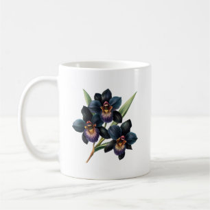 Fantastisk vintage klassisk svart, orkidékaffe mug kaffemugg