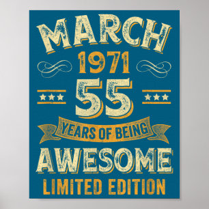 Fantastisk Vintage Mars 1971 55-årsdag Poster