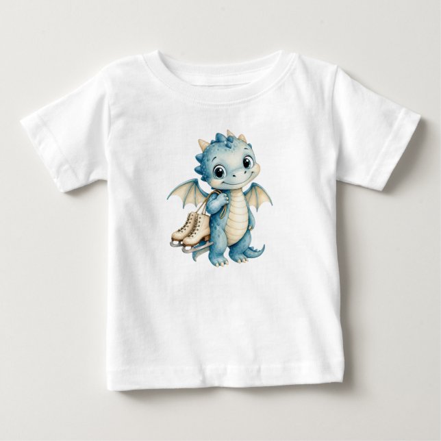 Fantastisk Vinter Bebis Drakar som Håller Skridsko T Shirt (Framsida)