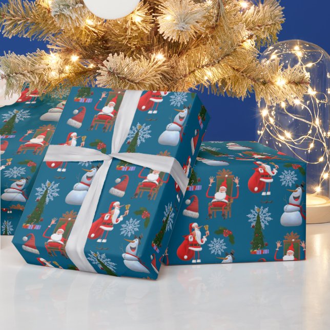 Fantastisk vinterträd med tomte och snöman presentpapper (Helgdagar)