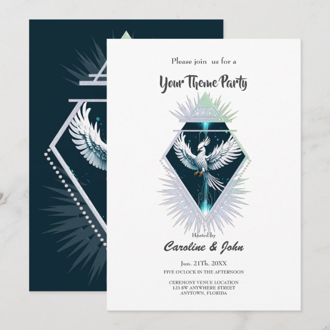 Fantastisk, vit fantasi, Fenix. Inbjudningar (Fram/baksida)