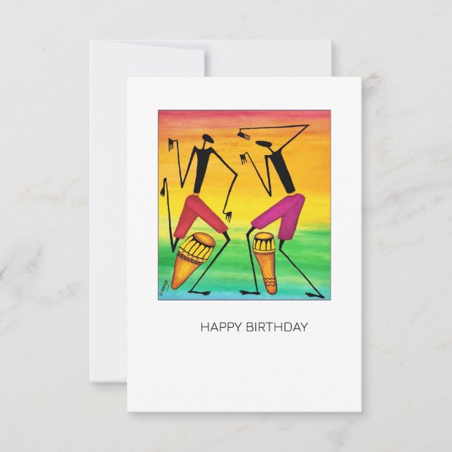 Fantastisk Watercolor African Drumming Birthday Ca (Framsida)