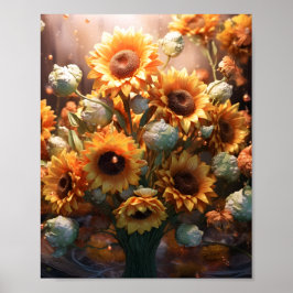 Fantastisk Watercolor Art Blommigt Sunblommor Bouq Poster