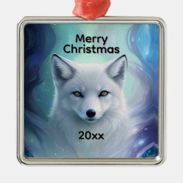 Fantastisk White Snö Fox på Isig Land Julgransprydnad Metall