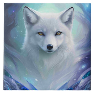 Fantastisk White Snö Fox på Isig Land Kakelplatta