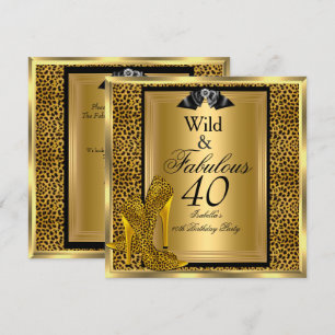 Fantastisk Wild 40 40-årsfest Guld Leopard Inbjudningar