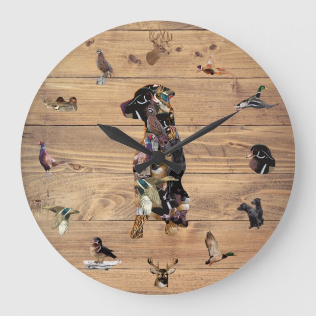 Fantastisk Wildlife Collage Labrador Retriever Lar Stor Klocka (Framsida)