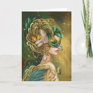 Fantastisk Woman fantasy Bird MasqueraCard. Helgkort