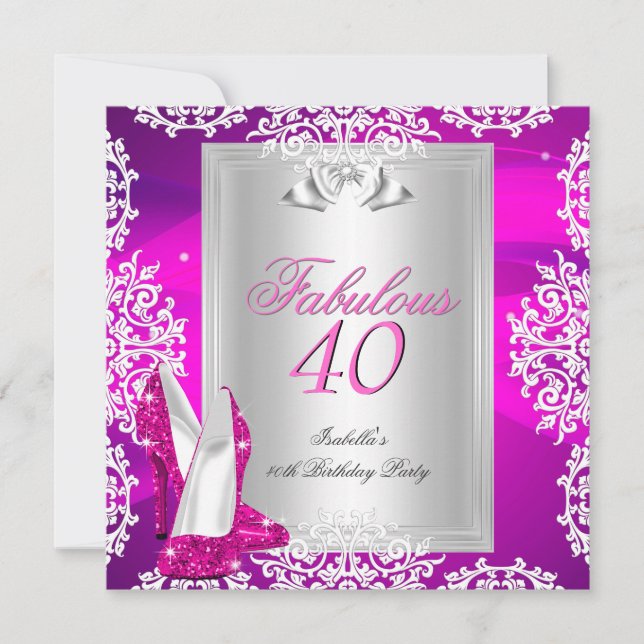 Fantastiska 40 40-årsfest Hot Pink Skor 2 Inbjudningar (Framsida)