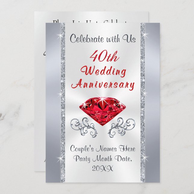Fantastiska 40-års rubinbröllopsinbjudningar inbjudningar (Fram/baksida)