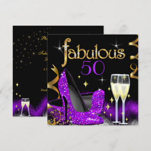 Fantastiska 50-årsfest Lila Klackskor Guld Svart Inbjudningar