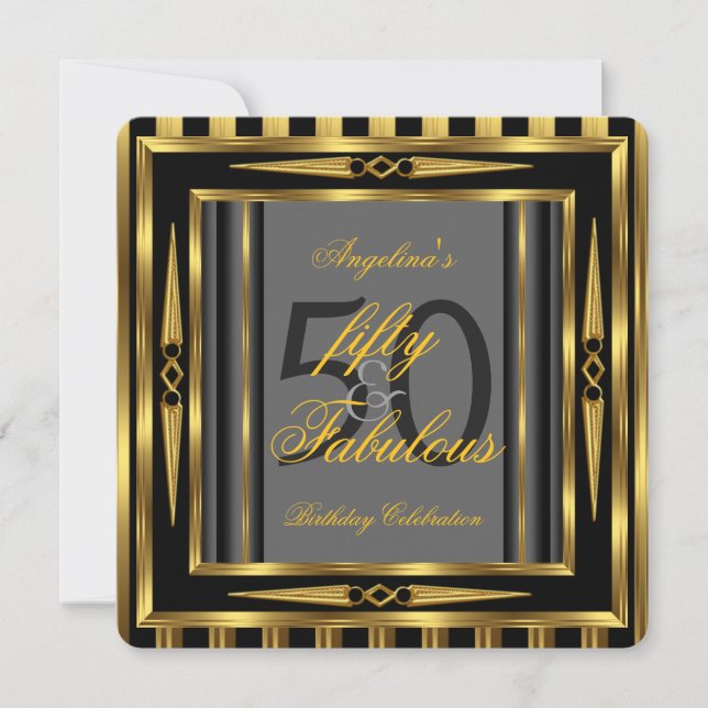Fantastiska 50 Art Deco Svart Grå Guld Randig Inbjudningar (Framsida)
