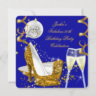 Fantastiska 50 Blå Guld Glitter Höga Klackar Födel Inbjudningar