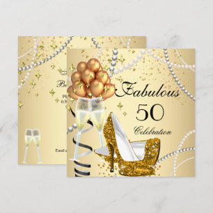 Fantastiska 50 Cream Guld Klackar Champagne Födels Inbjudningar