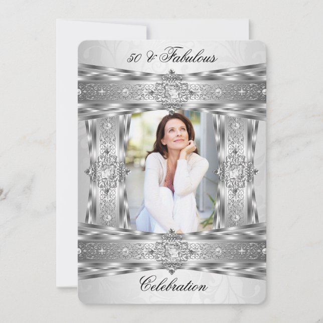 Fantastiska 50 Eleganta Diamant Ädel Silver Vit Fo Inbjudningar (Framsida)