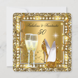 Fantastiska 50 & Fantastisk Guld Glam Silver Födel Inbjudningar