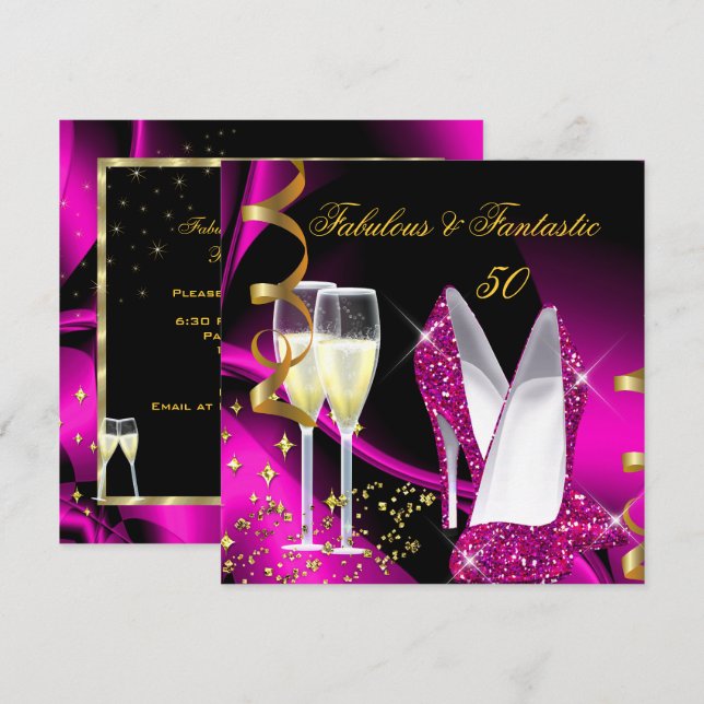 Fantastiska 50 Fantastiska Abstrakt Rosa Guld Föde Inbjudningar (Fram/baksida)
