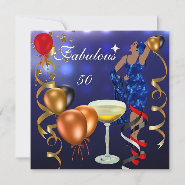 Fantastiska 50 Femtio Diva Blå Svarta Röda Ljus Inbjudningar (Framsida)