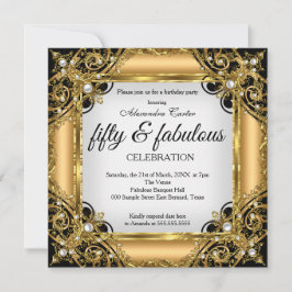 Fantastiska 50 Foto Svart Vitt Guld Födelsedagsfes Inbjudningar