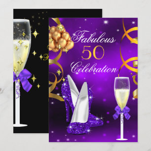 Fantastiska 50 lila guldklackar Champagnefirande Inbjudningar