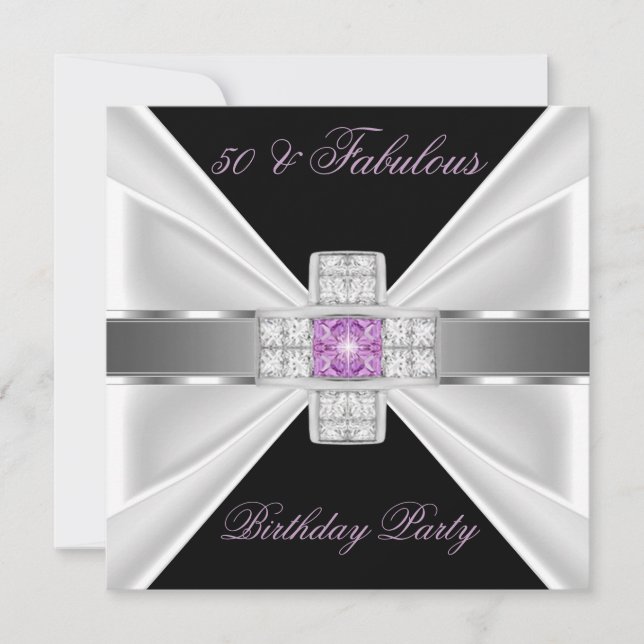 Fantastiska 50 Lila Rosa Silver Svart Vit Diamant Inbjudningar (Framsida)