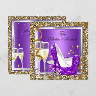 Fantastiska 50 Otroliga Lila Guld Födelsedagsfest Inbjudningar