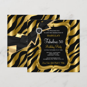 Fantastiska 50 Pearl Guld Bow Svart Zebra Inbjudan