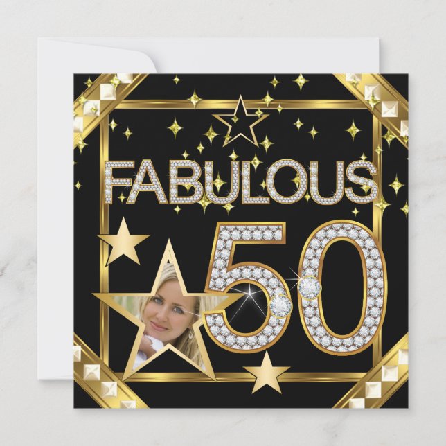Fantastiska 50 Retro Glamour Hollywood Guld Foto Inbjudningar (Framsida)