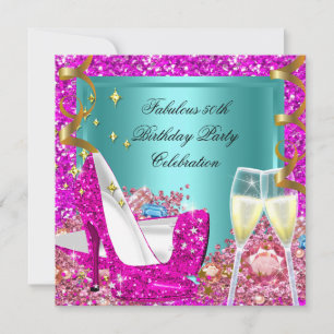 Fantastiska 50 Rosa Teal Glitter Höga Klackar Föde Inbjudningar