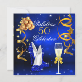 Fantastiska 50 Royal Blue Guldklackar Champagnefir Inbjudningar