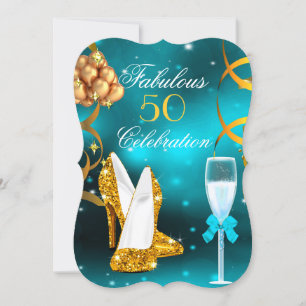 Fantastiska 50 Teal Guld Höga Klackar Champagne Fi Inbjudningar