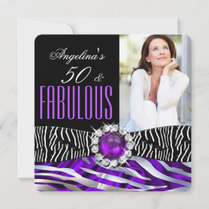 Fantastiska 50 Zebra Lila Siden Silver Födelsedag Inbjudningar