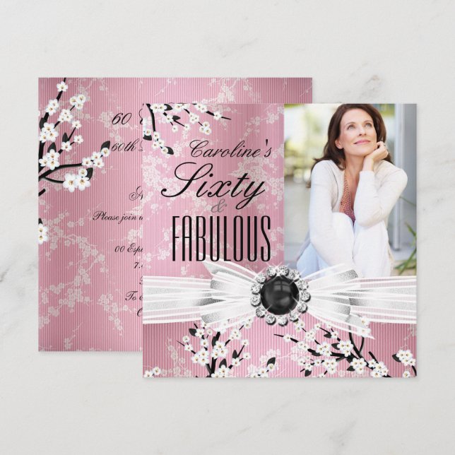 Fantastiska 60 bilder Elegant rosa blomning Födels Inbjudningar (Fram/baksida)