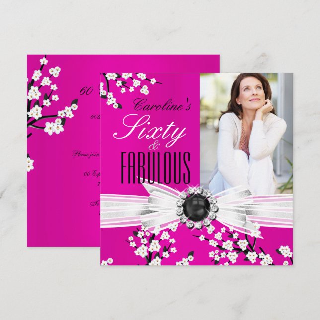 Fantastiska 60 bilder Elegant rosa blomning födels Inbjudningar (Fram/baksida)