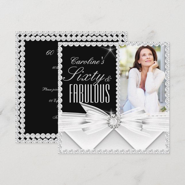 Fantastiska 60 bilder Elegant Svart Vitt Födelseda Inbjudningar (Fram/baksida)