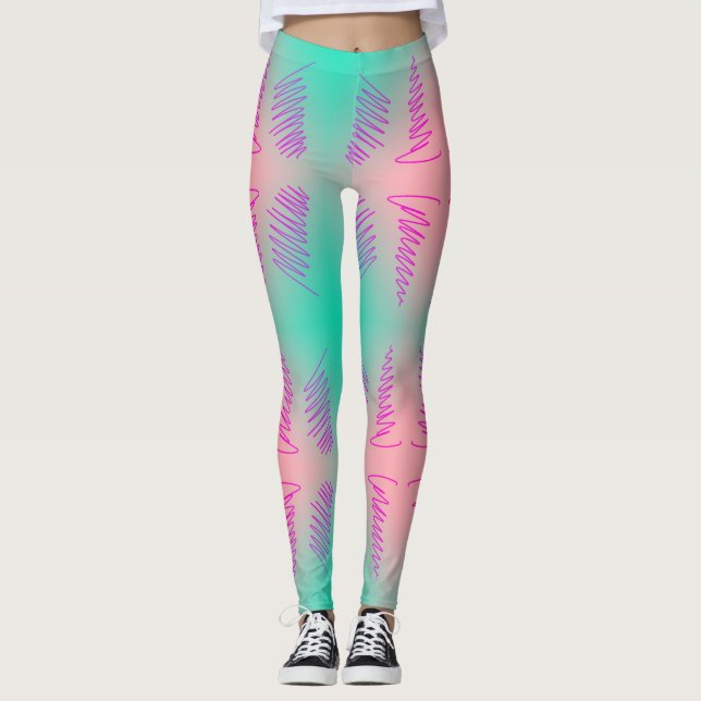 Fantastiska Abstrakt Konst Turkos Rosa Tryck Leggi Leggings (Framsida)