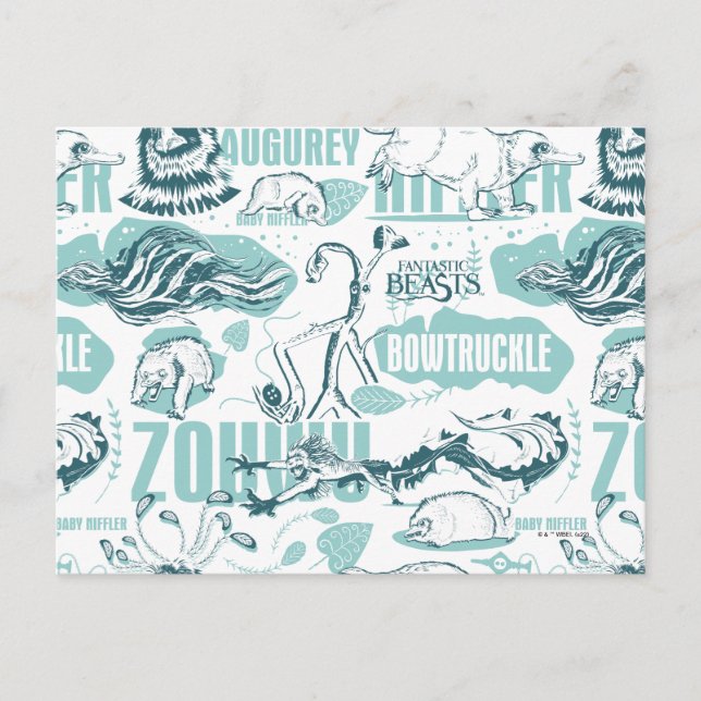 Fantastiska Beaster Blue Mönster Vykort (Framsida)