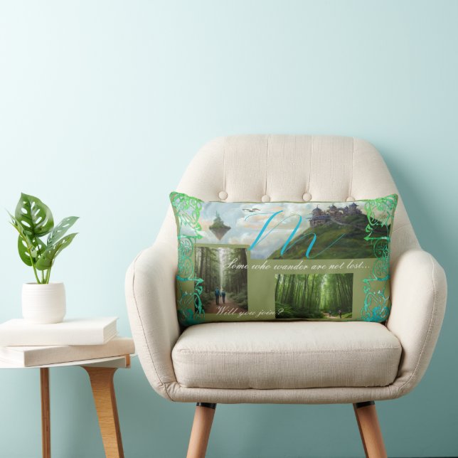 Fantastiska bergsbilder med foto och monogram lumbarkudde (Stol)