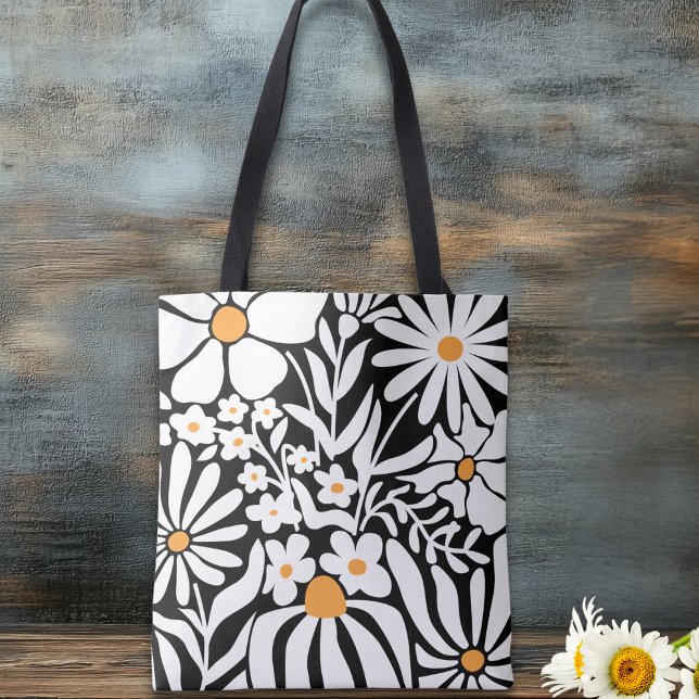 Fantastiska blommor i svart och vitt abstrakt tygkasse (Skapare uppladdad)
