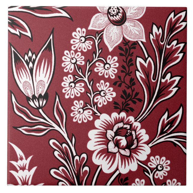 Fantastiska blommor (Maroon) Finkonst Kakelplatta (Framsidan)